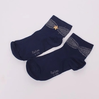 Дамски къси чорапи в тъмносин цвят със златисто цвете