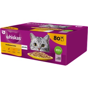 Whiskas Adult пакетче 80 x 85 g Poultry Feast - мокра храна за възрастни котки, в желе (парчета с: пиле, патица, домашни птици, пуйка)