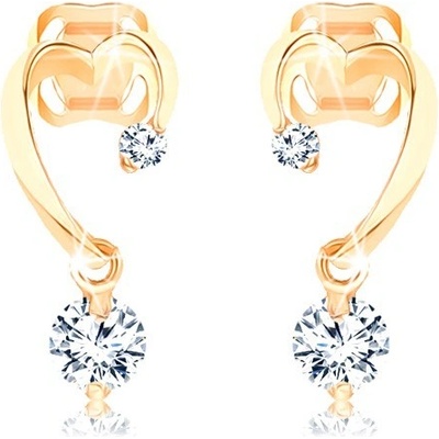 Šperky eshop zlaté náušnice lesklý neúplný obrys srdce kulaté čiré zirkonky GG103.17