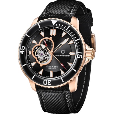 Pagani Мъжки часовник Pagani Design Segnity, Автоматичен, Неръждаема стомана, Черен / Розово злато (PD-1674-BLACK-ROSEG)