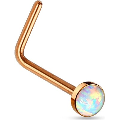 Šperky4U zlacený zahnutý piercing do nosu opál N0015
