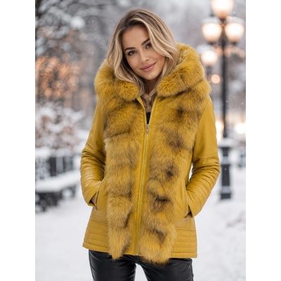 Max Original Leather kožená bunda s pravou kožušinou FL-2 yellow - Yellow - 40