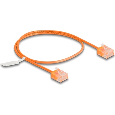 Delock RJ45 мрежов кабел Cat. 6 UTP ултратънък 0, 5 м с оранжеви къси конектори