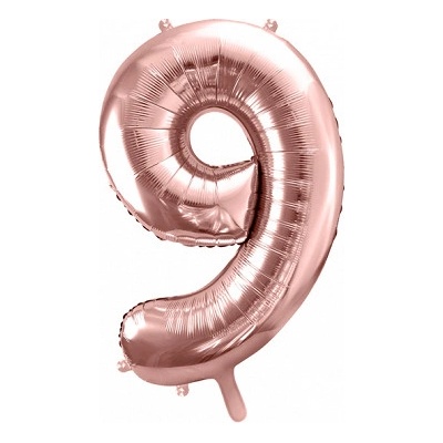 PartyDeco Fóliový balón narodeninové číslo 9 ružovo zlatý
