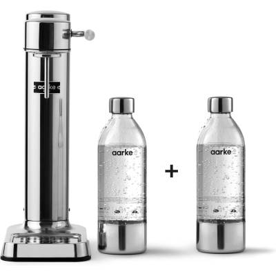 AARKE Carbonator 3, stainless steel sparkling water maker in a modern stainless steel finish with 2x BPA-free 1L PET bottles, sparkling water maker for tap water, compatible with 60L CO2 cylinders - AA-C3