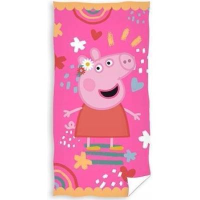 Carbotex Dětská plážová osuška PRASÁTKO PEPINA (PEPPA) BAREVNÝ SVĚT růžová 70 x 140 cm
