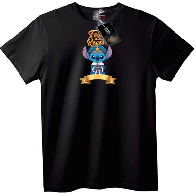 NOONEBRAND Тениска Кралят Стич - Feliz Día de Reyes - XL, Black
