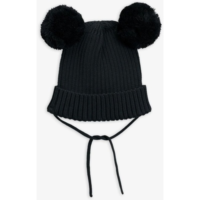 Mini Rodini Čierna čiapka s 2 brmbolcami