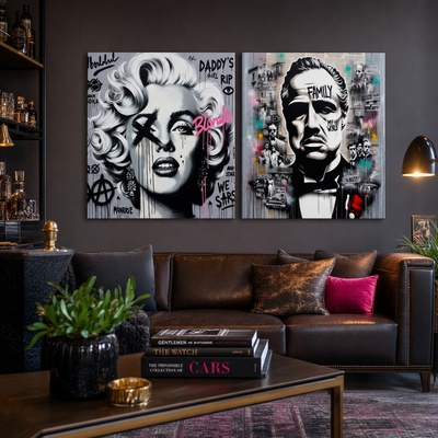 Set 2 obrazov Filmové legendy — Marilyn Monroe, The Godfather - 2× 80×80 cm