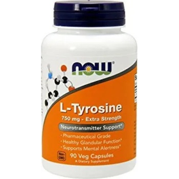 NOW Хранителна добавка за отслабване L-Тирозин, Now Foods L-TYROSINE 750 mg (Free Form) - 90 Caps