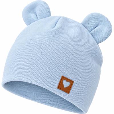 Kojenecká dvojitá bavlněná čepička s oušky modrá