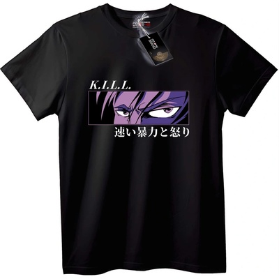 NOONEBRAND Тениска KILL Аниме с японски текст - XS, Black