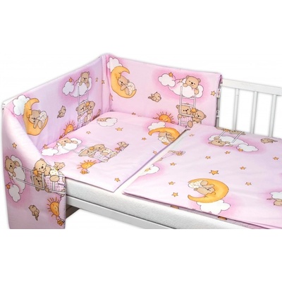 Baby Nellys Mantinel s obliečkami Premium 3D sada Medvedík na rebríku ružový 135 x 100 cm