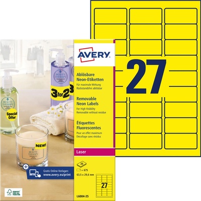 Avery Zweckform L6004-25 Neonové etikety 63,5x29,6 mm 675 ks žluté