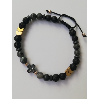 Черна мъжка гривна с кръст и злато