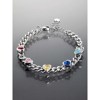 Prosperk masivní řetízkový náramek z chirurgické oceli s barevnými srdíčky S5077