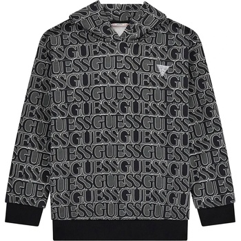 GUESS Спортен Oversize черно-бял суичър за момиче с качулка и надписи Guess