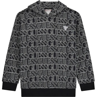 GUESS Спортен Oversize черно-бял суичър за момиче с качулка и надписи Guess