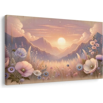 Obraz romantický západ slunce s loukou - 60x40