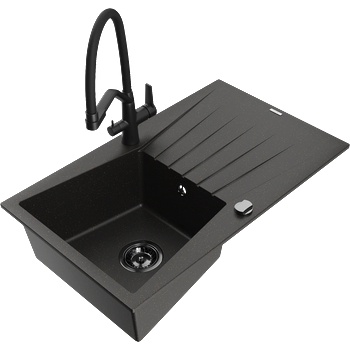 Mexen Cesar гранитна мивка с една камера и сушилня и кухненски смесител Duo, черен/златен металик - 6514-75-671701-70-B (6514-75-671701-70-B)