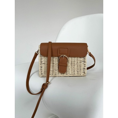 Slamená crossbody kabelka prírodná ecru