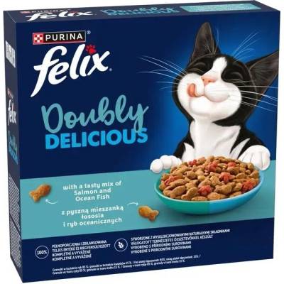 FELIX Doubly Delicious суха храна за котки със сьомга и морска риба 270 g