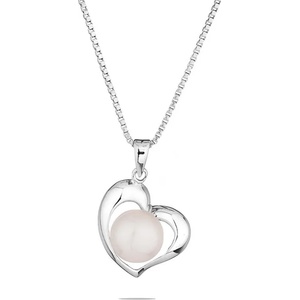 Swan Сребърно колие сърце със сладководна бяла перла IP0417W Swan