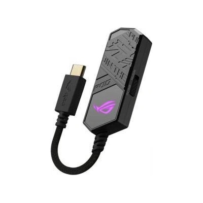 ASUS Аудио адаптер ASUS ROG CLAVIS Noice cancelling adapter, USB-C, USB 2.0, 7.1, RGB, DAC, Aura Sync, Черен