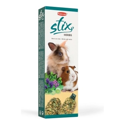 Padovan Stix herbs coniglietti - Допълнителна храна/фураж за дребни зайци, чинчили и морски свинчета, печени пръчици със спанак и люцерна 100 гр