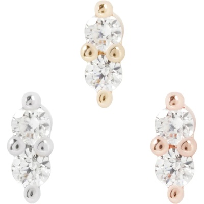 Buddha jewelry Buddha jewelry Bezzávitová koncovka piercingu Mishka 2 prong ze 14 kt zlata 585/1000 se zirkony Bílé zlato