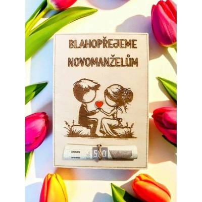 Dekorace z Řečice Dárková dřevěná karta na bankovku ke svatbě