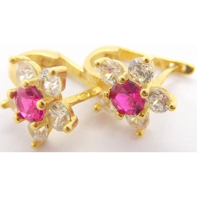 Klenoty Budín zlaté dámské/dívčí s červenými rubíny a zirkony HK2032