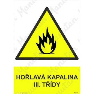 Hořlavá kapalina III. třídy, plast 210 x 297 x 2 mm A4