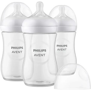 Philips Комплект от 3 бр. шишета за хранене Natural Response 260 мл с биберон без протичане Natural Response със среден поток, 3м+, Philips AVENT SCY903/03