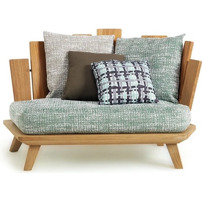 Ethimo Levostranné nízké křeslo Rafael, 140x110x90 cm, broušené teakové dřevo, bez polstrů