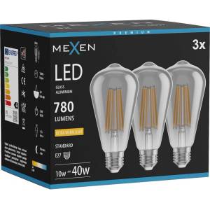 Mexen Vintis 3x Филаментна LED крушка E27, ST64, 10W, Топла - 2200K, 780 lm, опушена (L152-E27-1022-70x03)
