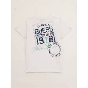 GUESS Бяла тениска с много надписи и ментово лого Guess за мини момче