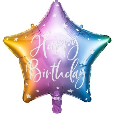 Party Deco Фолиев Балон Звезда "Happy Birthday", Преливащи се Цветове