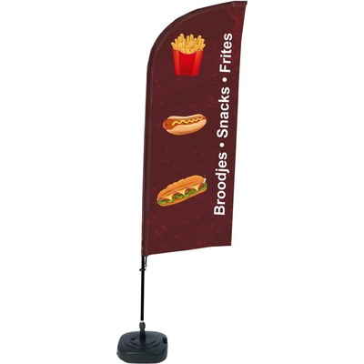 Jansen Display Kompletní sada reklamní vlajky ve tvaru křídla, Svačiny, holandsky, 1105 x 3300 mm