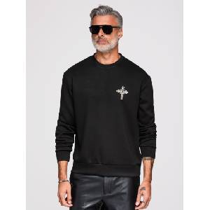Ombre Clothing Мъжки суитшърт с аплика кръст и сребърен камък и кръгло деколте - черен V1 OM-SSNZ-0271 Ombre Clothing Ombre Clothing | Cheren | МЪЖЕ | M
