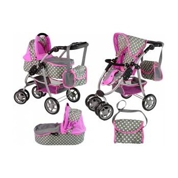 LEAN Toys Baby Doll Stroller 2-in-1 Carrycot Bag Pink Stars