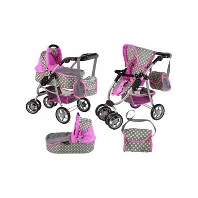 LEAN Toys Baby Doll Stroller 2-in-1 Carrycot Bag Pink Stars
