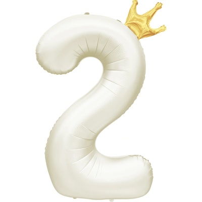 PartyDeco Balónek fóliový Stojací číslo 3 s korunkou světle krémový 84 cm