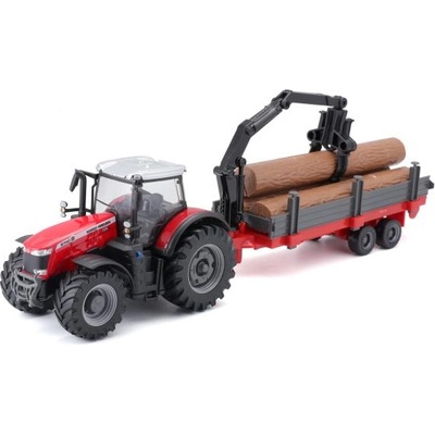 Bburago Bburago 1: 50 Ферма Трактор Massey FERGUSSON 8740S Трактор с ремарке за трупи