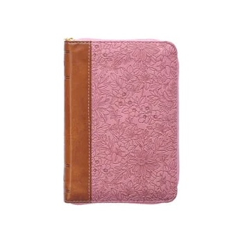 KJV Holy Bible, Mini Pocket Size, Faux Leather Red Letter Edition - Ribbon Marker, King James Version, Pink/Tan, Zipper Closure