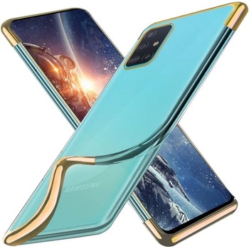 Image 1 of Samsung Силиконов прозрачен кейс New Electro за Samsung A515 Galaxy A51, Златна гланцирана рамка, Прозрачен (6119)