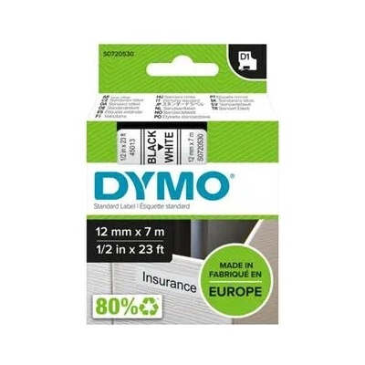 DYMO páska D1 12 mm x 7 m bielo čierna