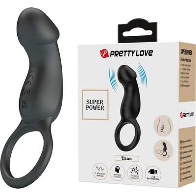 Pretty Love Trae Vibrating Ring with Stimulator Black