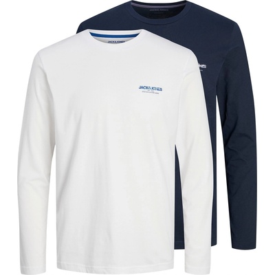 Jack and Jones Тениска Jack and Jones Men's JJ Printed Crew Neck Long-Sleeve T-Shirt Pack - White/Navy