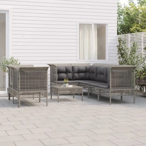 vidaXL Градински комплект с възглавници, 8 части, полиратан, сив (3187542)